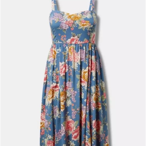 Torrid Dress Challis Sweetheart 1X Blue Floral Pockets Midi  Fit Flare Cottage - Picture 9 of 9